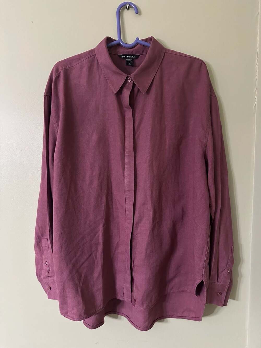 Athleta Playa Linen Shirt Mauve Long Sleeve Button Down Size XL